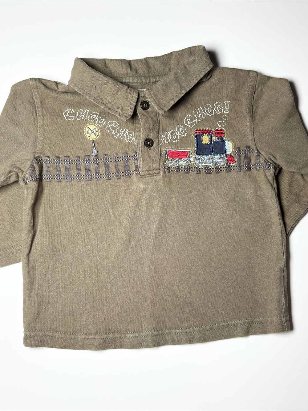 Vintage Y2K Cherokee Baby Embroidered Choo Choo Train Polo 6-12 Months Retro